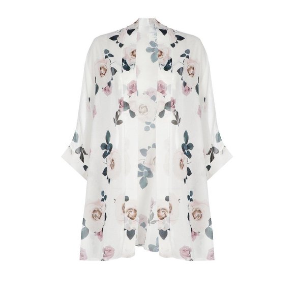 Boohoo Rose Print Chiffon Kimono